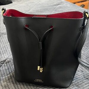 Lauren Ralph Lauren Black Bucket Bag with Red Interior
